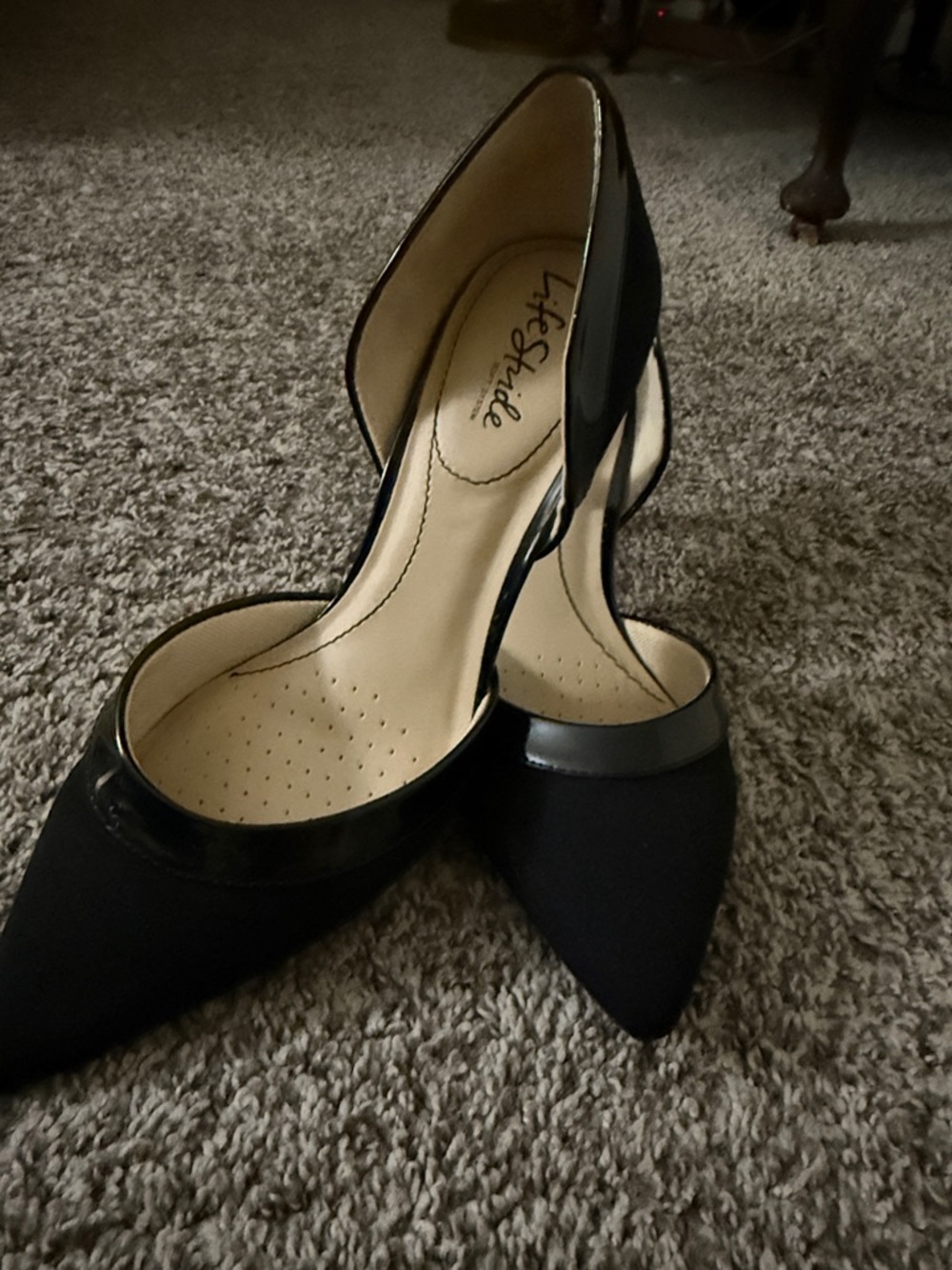 Life Stride Black Pointed D'Orsay 2 1/2” heels with Gloss Trim